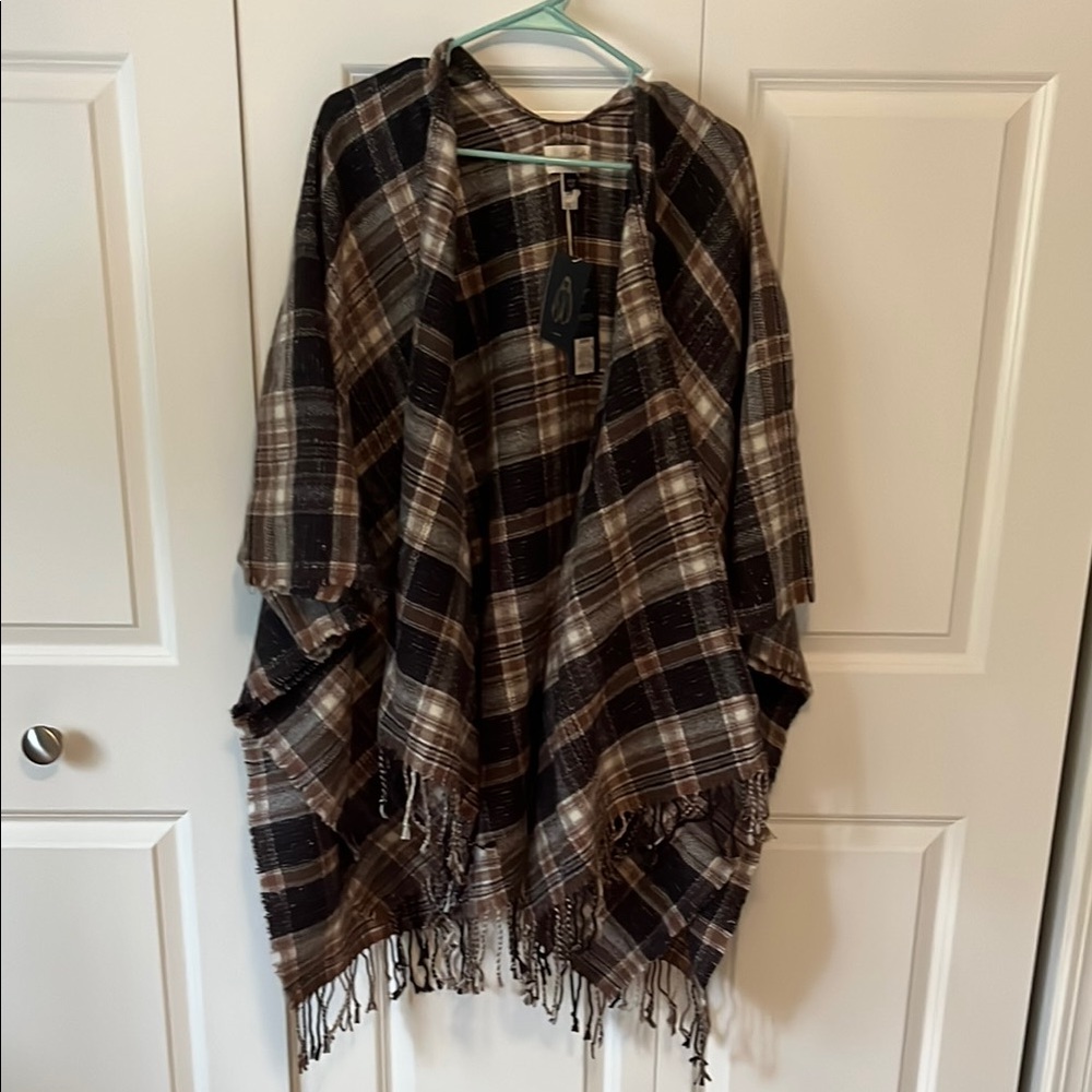 Plaid Fringe Poncho